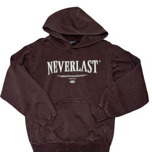 Copyright Hoodie Mens L Brown Neverlast Y2k Fleece Lined Heavyweight Pullover